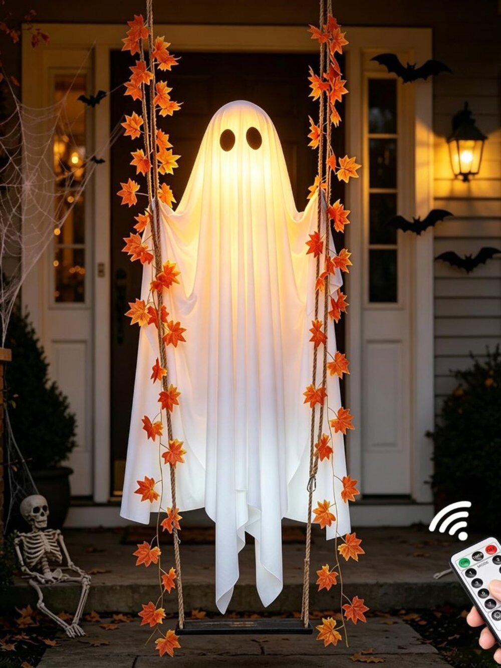 4.4 FT Swinging Ghost Halloween Decor - Outdoor Halloween Decorations with Ghost